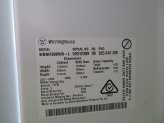 Westinghouse 2 Door Refrigerator/Freezer, Model: WBM4300WB-2
430 Litre capacity, 300 refrigerator, 131 freezer, 240 volt, 690 x 612 x 1702mm H - 4
