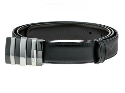 Montblanc Palladium Buckle Reversible Black Brown Leather Men's Belt 103427