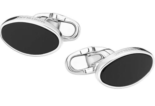 Montblanc Sartorial Oval Sterling Silver Onyx Inlay Cufflinks 116642