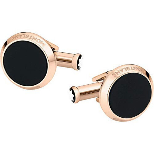 Montblanc Meisterstuck Round Stainless Steel Rose Gold PVD Onyx Cufflinks 116663