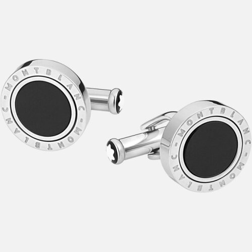 Montblanc Meisterstuck Round Stainless Steel Onyx Cufflinks 116664