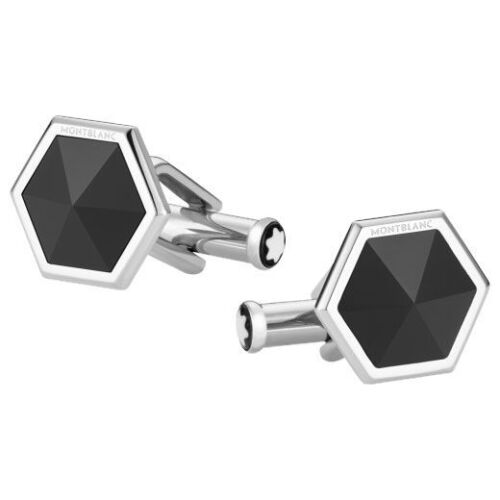 Montblanc Sartorial Hexagonal Stainless Steel Faceted Onyx Cufflinks 118599