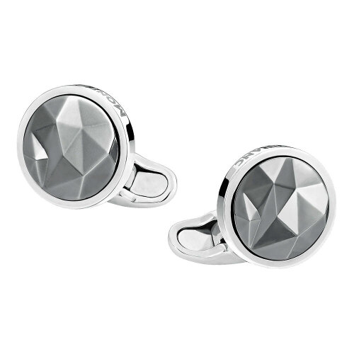 Montblanc Cufflinks, round in silver with black ruthenium-coated inlay 123803