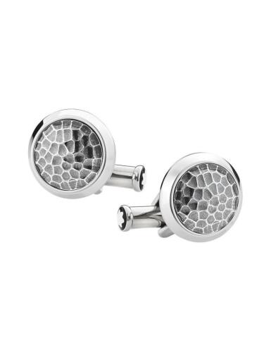 Montblanc Cufflinks, round in stainless steel with martelé inlay 124207