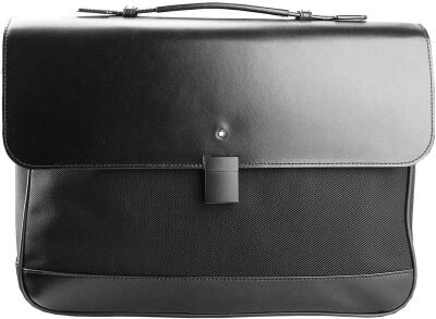 Montblanc Nightflight Single Gusset Black Leather Briefcase 114840