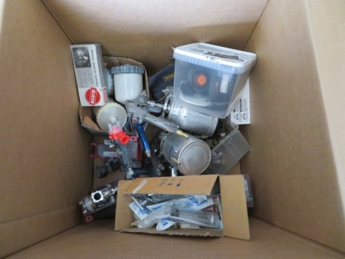 Assorted Spray Guns, Pot and accessories in box