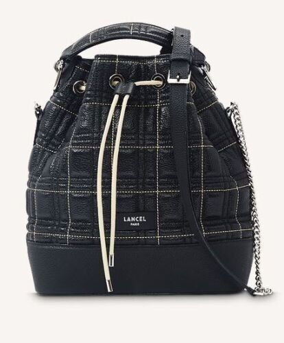 Lancel Ninon Bucket Bag M Black W/ Cream Stitch A1113110TU