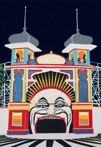 “Mr Moon – Luna Park Melbourne I” – Unframed A3 Fine Art Print by Melbourne printmaker Pip Matthews