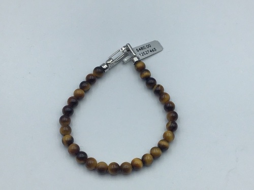 Montblanc Tiger Eye Beads Bracelet with Carabiner Closure in Stainless Steel 12527463