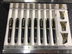 8x Montblanc Meisterstück 18k Gold Tester Fountain Tester Pens 115383 in Unique Display Case with Enlarged Nibs - 3
