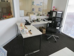 Contents of Office including;4 x Desks, Metal framed with White Tops - 1400 x 600mm1 x Filing Cabinet, 4 Drawer3 x Chairs - 3