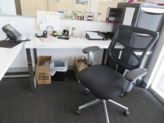 Contents of Office including;4 x Desks, Metal framed with White Tops - 1400 x 600mm1 x Filing Cabinet, 4 Drawer3 x Chairs - 5