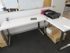 Contents of Office including;4 x Desks, Metal framed with White Tops - 1400 x 600mm1 x Filing Cabinet, 4 Drawer3 x Chairs - 7