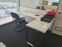 Contents of Office including;4 x Desks, Metal framed with White Tops - 1400 x 600mm1 x Filing Cabinet, 4 Drawer3 x Chairs - 2