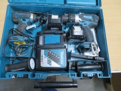 Makita 18 Volt Tool Kit comprising;
1 x Impact Driver, DTD152
1 x Screw Driver, DH152
1 x Charger, CD18RC - 2