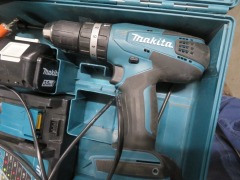 Makita Hammer Drill, 18 Volt, DHR202
1 x Charger, DC18RC
1 x Drill, HP457D
2 x 3.0OAH, 18 Volt Batteries - 4