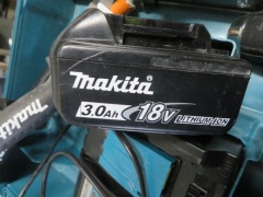 Makita Hammer Drill, 18 Volt, DHR202
1 x Charger, DC18RC
1 x Drill, HP457D
2 x 3.0OAH, 18 Volt Batteries - 6