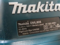 Makita Hammer Drill, 18 Volt, DHR202, No Battery
2 x Chargers, DC18RC, DC18WA
1 x Makita Light, DML805 with Cord - 9