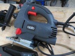 Box containing Bosch Impact Driver, GDX18V-EC, XUI Grinder, 100mm, Ryobi Jigsaw, EJS500LL, Ozito Jigsaw - 8