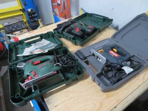 Ryobi Jigsaw, EOJ55OK, Bosch Drill, PSR14.5, Battery Model. Bosch Jigsaw, PTS800PEL, 240 Volt