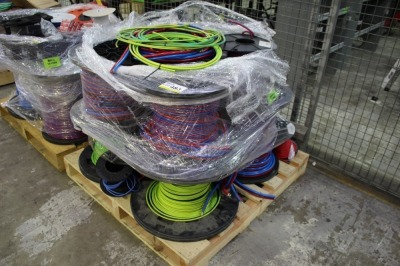 Pallet containing a quantity of DC Cable, Single and Dual Core, Part Used, various Gauges and Lengths