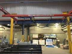Make an offer - 2007 MULLER MARTINI Prima 6 Station SADDLE STITCHER with stream feeders and Pratico Stacker, blue, no cover feeder. Demag Overhead log crane. - 3