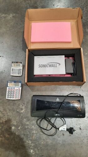 Bundle - Sonicwall TZ215 firewall, Lowell LOOL280 Laminator, 2x Canon desk calculators