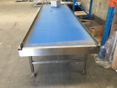 Conveyor, Blue plastic slat belt, 3500 x 900mm, Stainless steel frame - 3