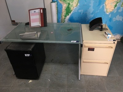Glass Top Desk, 1200 x 760mm with 3 Drawer Mobile Pedestal & 2 Drawer Filing Cabinet