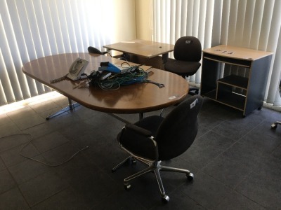 Boardroom Table, 2400 x 1000mm with adjustable Desk, Bookcase, Filing Cabinet (No Key) 4 x Chairs
