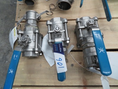 3 x Stainless Steel 2" Ball Valves with Camlock Fittings