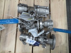 3 x Stainless Steel Ball Valves, various sizes with Camlock Fittings
