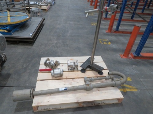 3 x assorted Ball Valves, Stainless Steel Pipe & Machine Stand