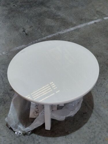 JarFurniture | white wooden coffee table with Glass top | has dents and cracks on the wood | Glass top Is painted white on under side.