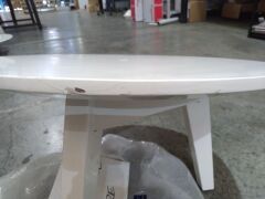 JarFurniture | white wooden coffee table with Glass top | has dents and cracks on the wood | Glass top Is painted white on under side. - 2
