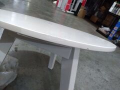 JarFurniture | white wooden coffee table with Glass top | has dents and cracks on the wood | Glass top Is painted white on under side. - 3