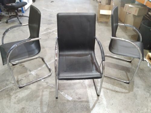 DNL Black pleather S Office Chairs | 5 Chairs | 4 are missing The right arm rest, 1 has a broken left arm rest(isn't attached)