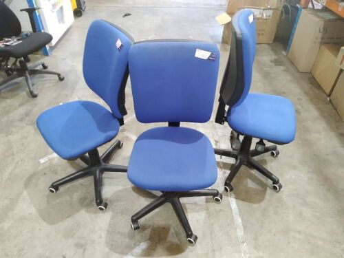Square Black Ergonomic Task Office Chairs W/ Blue Finish x3 (May have scuff marks)