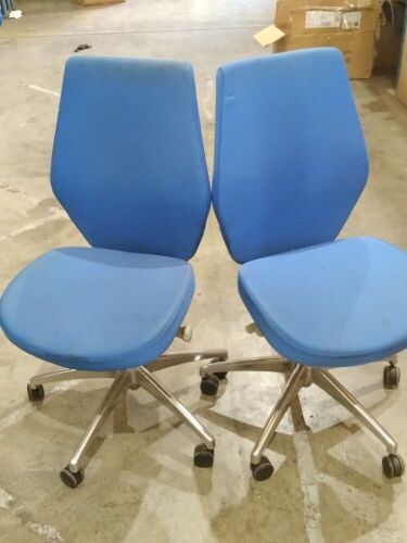 DNL GrayTask Office Chairs W/ light Blue Finish x6 (Have scuff/substances marks and Fabric Faded)