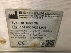 Badelin Sonorex Dip Tank
Type: RK 1050 CH
Serial No: 184.00088 238.003
230 Volt
600 W x 500 D x 500mm H - 3