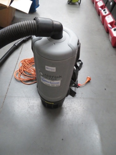 Back Pack Vacuum Cleaner
Nilfisk
240 Volt
Model: GD5 Back
with Hose, No Wand or Tool