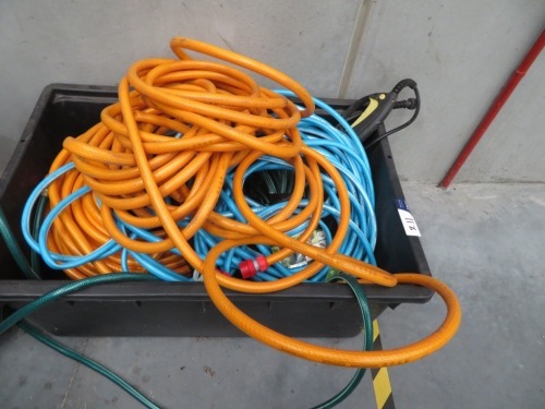 Assorted Hoses in PVC Tub & Karcher Pressure Washer, Hose & Wand