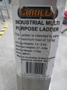 Gorilla Industrial Multi Purpose Ladder
Model: MM15-1
A Frame: 1400 - 2300mm 
Extension: 2700 - 4500mm 
SWL: 120Kg - 4