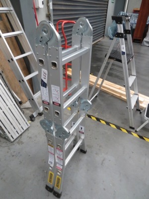 Syneco Multi Aluminium Ladder
Model: 0860950
Step Ladder: 1200mm
Extension: 2500mm
SWL: 120Kg