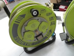 2 x 25m Electrical Cable Reels with 3 Power Outlets - 2