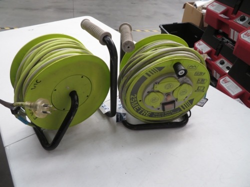 2 x 25m Electrical Cable Reels with 3 Power Outlets