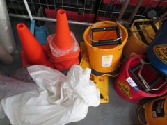 Assortment of Mop Buckets, Witches Hats, Emergency Evacuation A Frames - 2