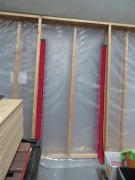 7 x Temporary Divider Wall Frames
Timber Frame 2000m Plastic Lined 
4025 x 2500 x 90mm Thick, some with Centre Zip Door Sections - 4