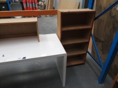Assorted Furniture including; Gloss White Desk, Timber Bookcase x 2, 2 x 4 Drawer Filing Cabinet, 1 x Metal Shelf Unit - 2