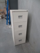 Assorted Furniture including; Gloss White Desk, Timber Bookcase x 2, 2 x 4 Drawer Filing Cabinet, 1 x Metal Shelf Unit - 4